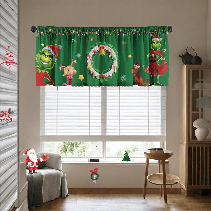 SUNWISHA Christmas Valance Curtains 52x18 Inch - Holiday Wreath & Pocket Accents in Green, Festive Kitchen/Bathroom Decor for Winter Homes - Image 3